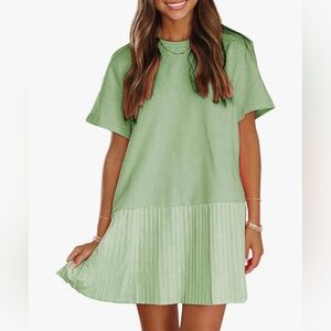 EXLURA T-Shirt Dress with Pleated Hem with Pockets Light Green Plus Size 2X NWT